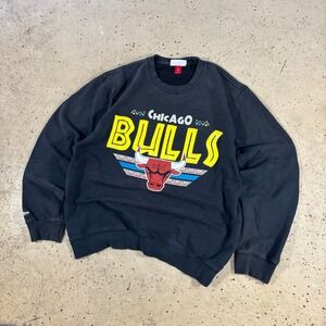 Mitchell & Ness Chicago Bulls Sweatshirt Mens Large Black Graphic Crewneck NBA